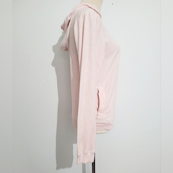 TOMMY HILFIGER Pink Velour Pullover 1/4 Zip Hoodie Sweatshirt Womens Large - Picture 3 of 9